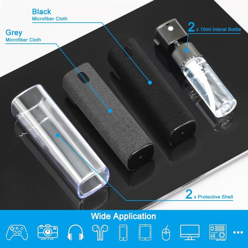walrfid 2 Pack Screen Cleaner Spray and Wipe for Laptop Monitor and Car Screens, Phone Touchscreen Mist Cleaning Kit for Cellphone, Tablet, PC, Computer, LCD, Eyeglass, iPhone, iPad, Mac Pro - Black and Grey - Image 2